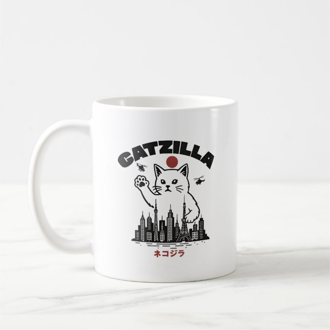 Taza De Café Catzilla - Graciosa parodia del gato Godzilla (Izquierda)