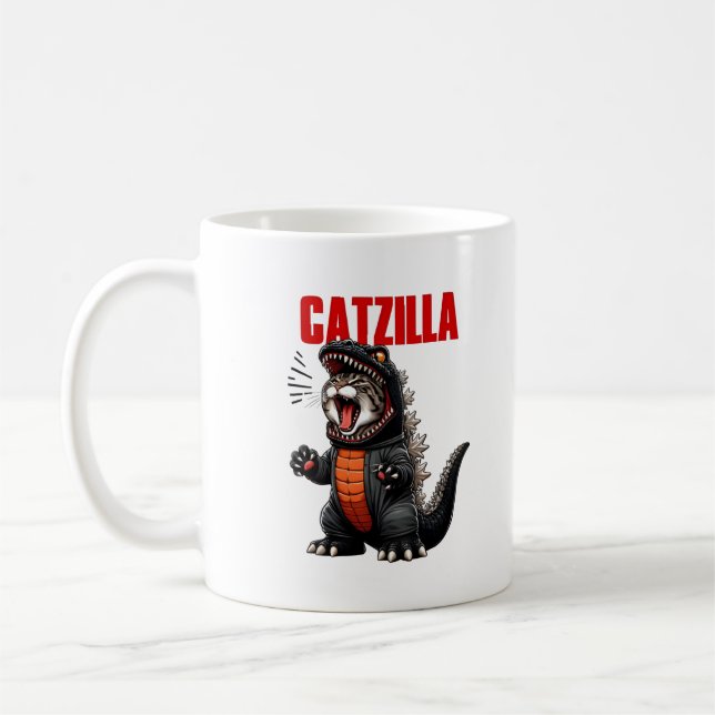 Taza De Café Catzilla - Gracioso Gato Godzilla Mashup (Izquierda)