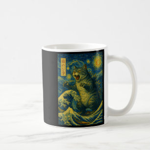 Taza De Café Catzilla Gracioso gato Ola nocturna estrellada de