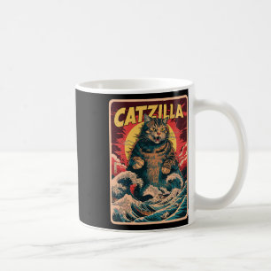 Taza De Café Catzilla Gráfica divertida de gatos de arte japoné