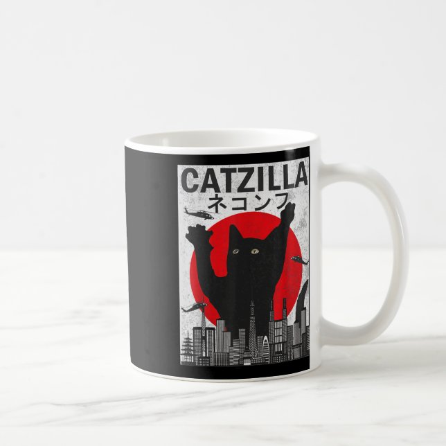 Taza De Café Catzilla japonesa estilo japonés de atardecer Gato (Derecha)