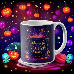 Taza De Café Cauldron de Halloween Feliz Bruja Personalizada