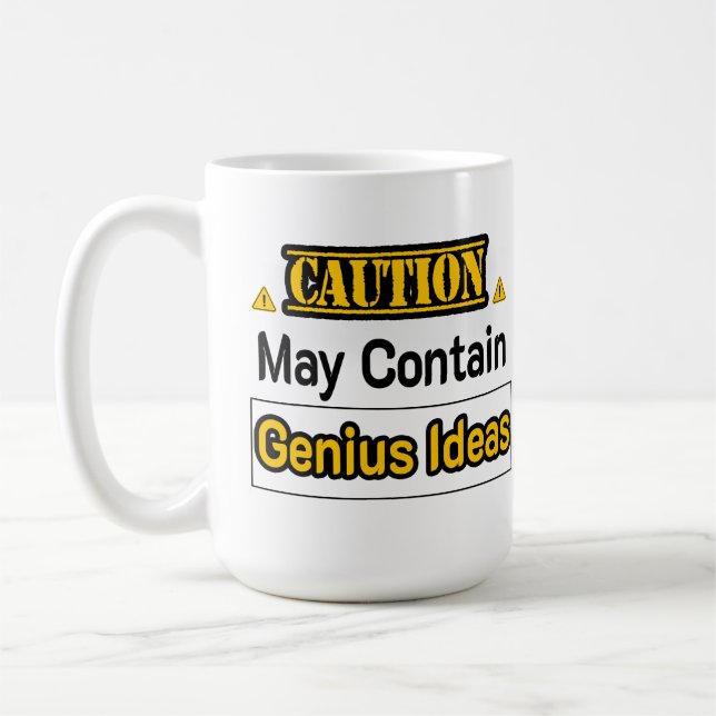 Taza De Café Cautiion Genius Ideas Divertido regalo de oficina (Izquierda)