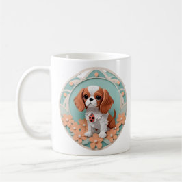 Taza De Café Cavalier King Charles Flores Papel Corte de Arte