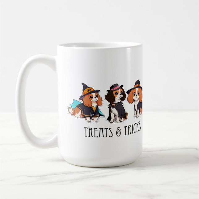 Taza De Café Cavalier King Charles halloween trata y trucos (Izquierda)