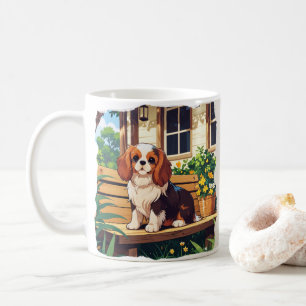 Taza De Café Cavalier King Charles Pastel con flores