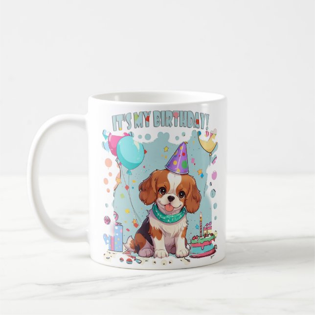 Taza De Café Cavalier King Charles Pastel Es mi cumpleaños (Izquierda)