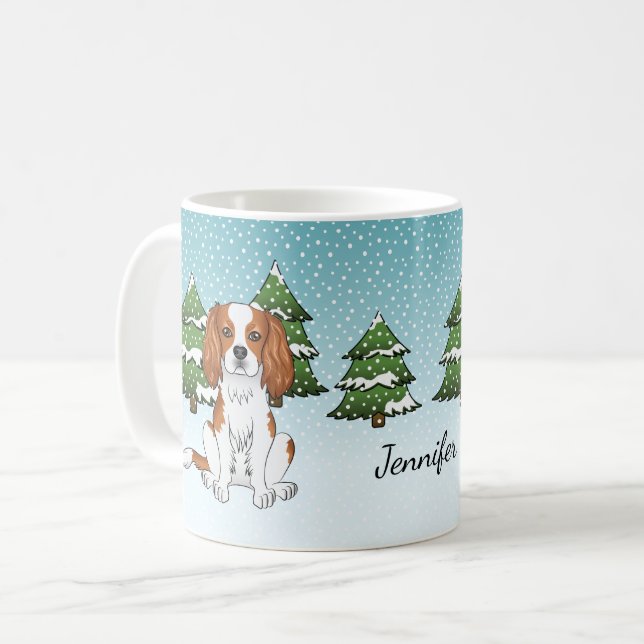 Taza De Café Cavalier King Charles Spaniel Blenheim en Invierno (Anverso izquierdo)