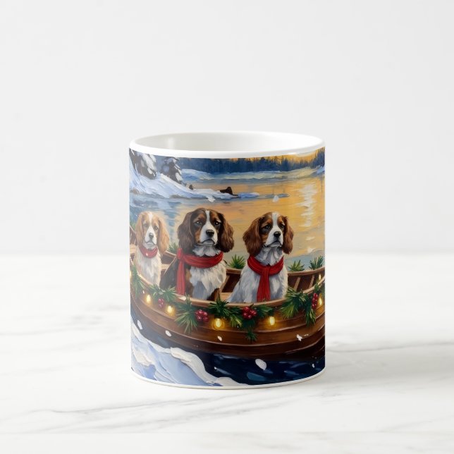 Taza De Café Cavalier King Charles Spaniel Christmas Boat (Centro)