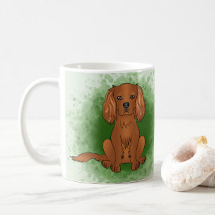Taza De Café Cavalier King Charles Spaniel de rubí sobre verde