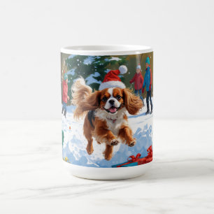 Taza De Café Cavalier King Charles Spaniel Nieve con Navidad