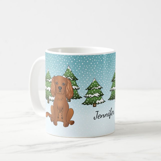 Taza De Café Cavalier King Charles Spaniel Rubí en Invierno (Anverso izquierdo)