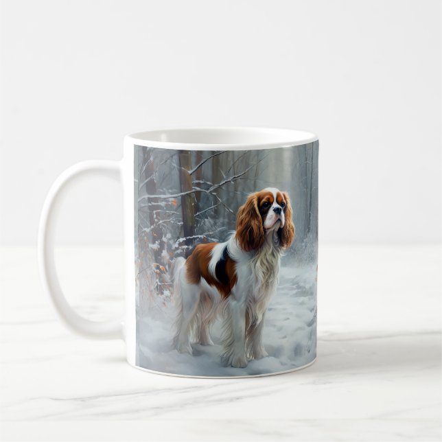 Taza De Café Cavalier King Deja que nieve Navidad Cepillada (Izquierda)