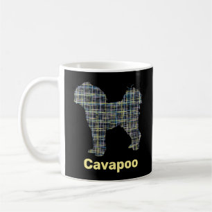 Taza De Café Cavapoo Línea de Cuadrícula Amarilla y Negra