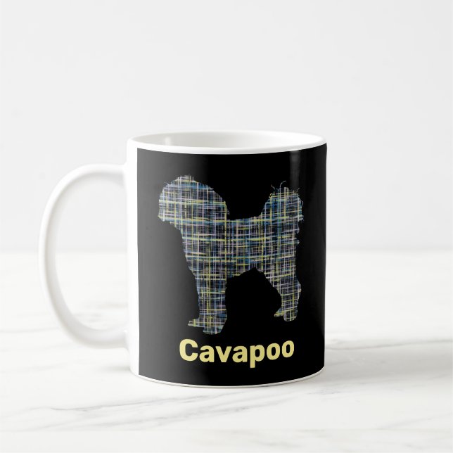 Taza De Café Cavapoo Línea de Cuadrícula Amarilla y Negra (Izquierda)