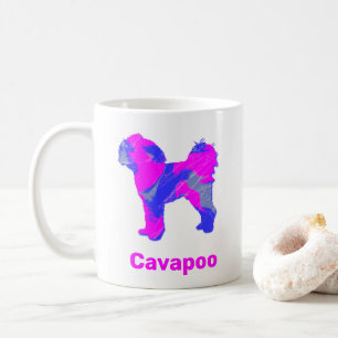 Taza De Café Cavapoo Loco Café Blanco caliente rosa y azul Mug