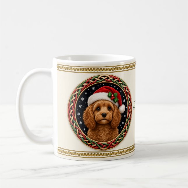 Taza De Café Cavapoo Navidad Perro Personalizado (Izquierda)