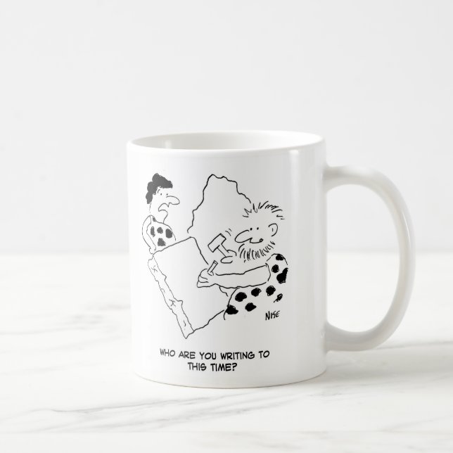 Taza De Café Caveman escribe una carta Personalizado (Derecha)
