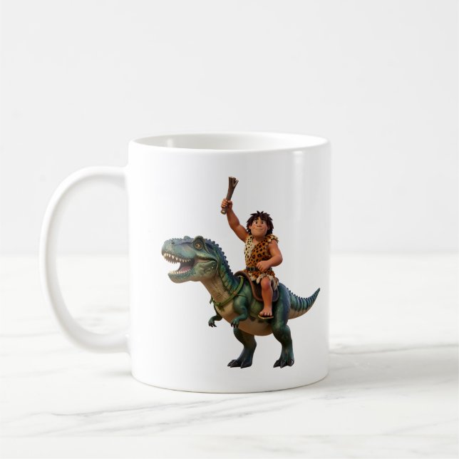 Taza De Café Caveman Riding Dinosaur Cartoon Image (Izquierda)