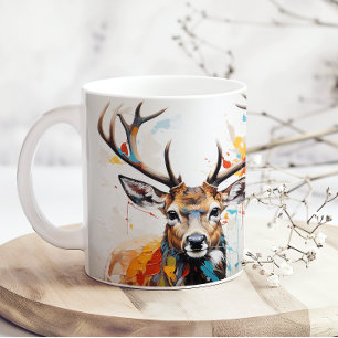 Taza De Café Cazador de ciervos Buck con acuarela