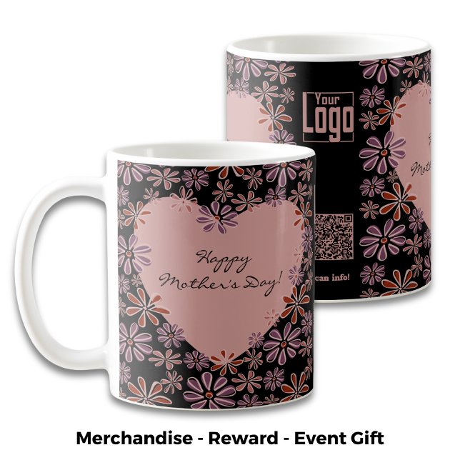 Taza De Café Cazador de flores promocional feliz Día de la Madr (Promotional Flower Heart Happy Mother's Day Coffee Mug - Pink & Black)