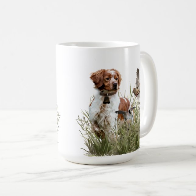 Taza De Café Cazando con un perro de Bretaña, arte (Anverso derecho)
