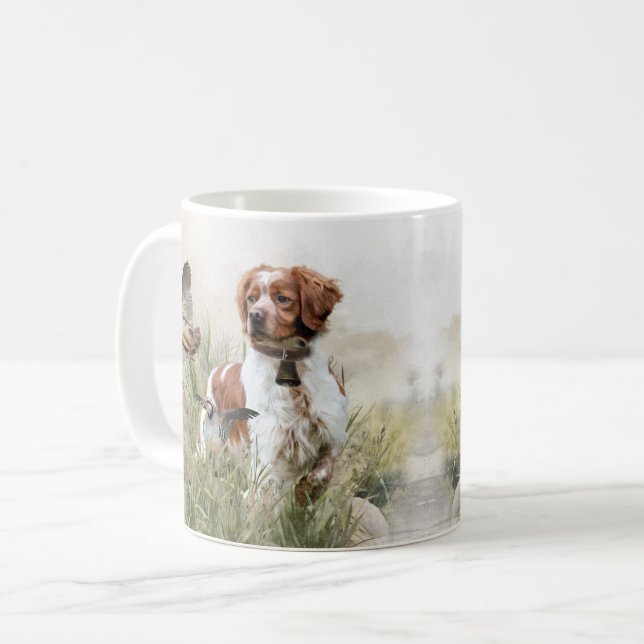 Taza De Café Cazando con un perro de Bretaña, arte (Anverso izquierdo)