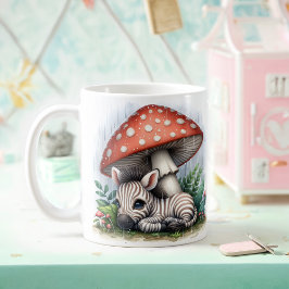 Taza De Café Cebra Bebé Adorable Bajo El Paraguas Del Mushroom