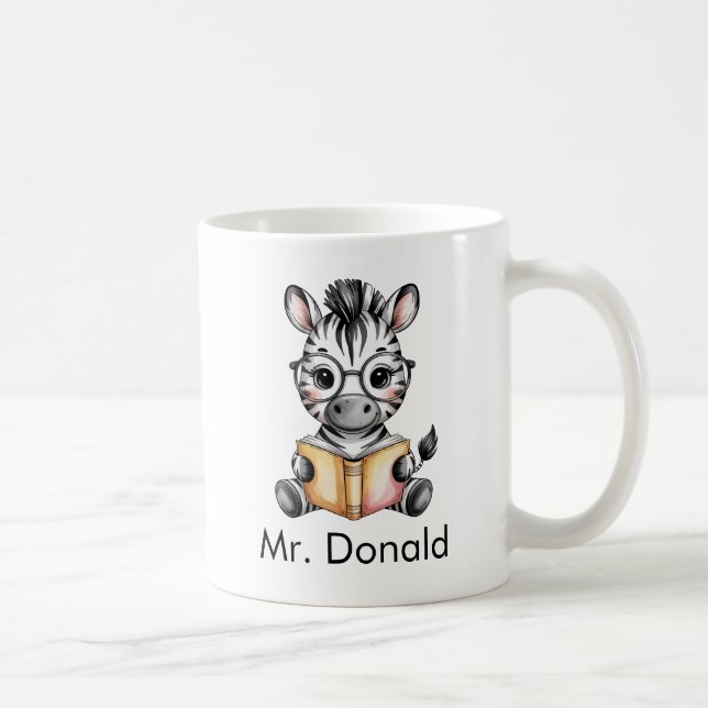 Taza De Café Cebra bebé linda personalizada leyendo un libro (Derecha)