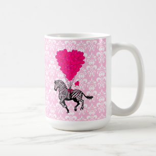 Taza De Café Cebra del vintage y globos rosados del corazón