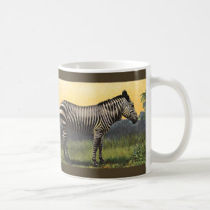 Taza De Café Cebra vintage en la sabana africana, animal salvaj