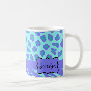 Taza De Café Cebra y guepardo turquesa y lavanda personalizadas