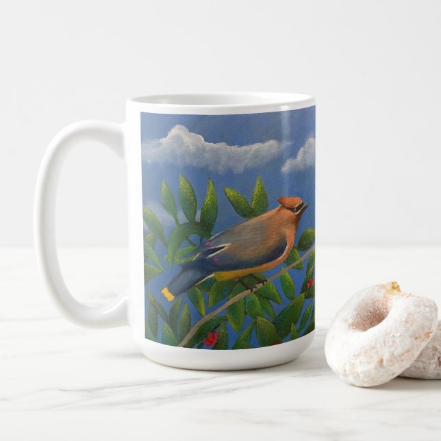 Taza De Café Cedar Waxwing bird (Con donut)