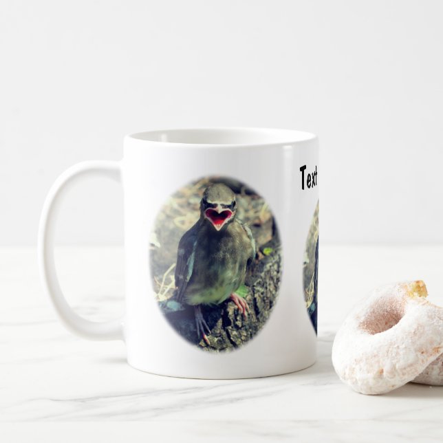Taza De Café Cedro Bebé Waxwing Bird Naturaleza Personalizada (Con donut)