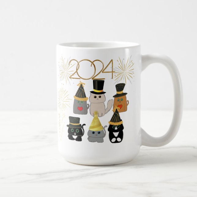 Taza De Café Celebración de Año Nuevo de los gatos aburridos (Derecha)