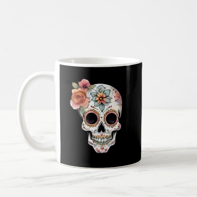 Taza De Café Celebración de la Calavera de Azúcar Floral (Izquierda)