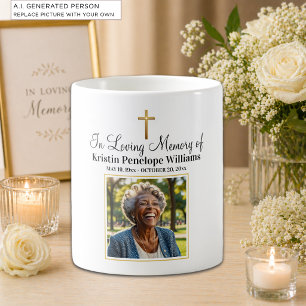Taza De Café Celebración de la Vida Cruz de Oro Foto Funeral