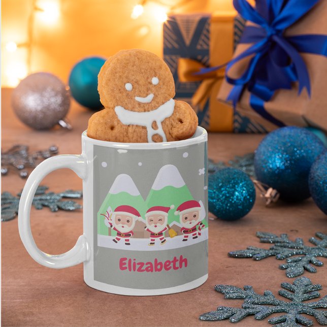Taza De Café Celebración de Navidades de Santa Trio con tu nomb (Subido por el creador)