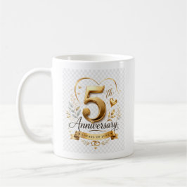 Taza De Café Celebración del 5º Aniversario Diseño Elegante en