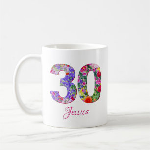 Taza De Café Celebración floral personalizada 30 cumpleaños Mug