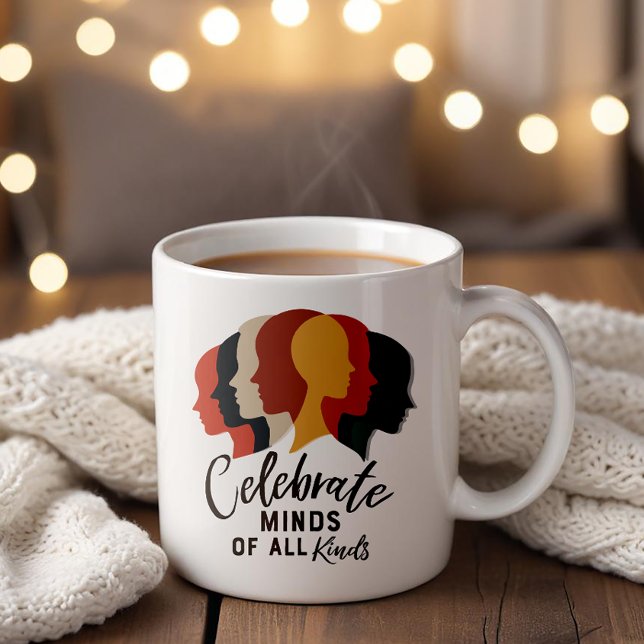 Taza De Café Celebrar mentes de todo tipo (Powerful visual statement promoting acceptance, empathy, and the celebration of diverse minds.)