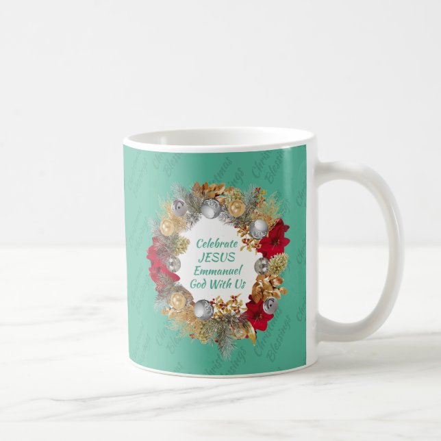 Taza De Café CELEBRAR Monograma de Navidades verdes de la Mint  (Derecha)