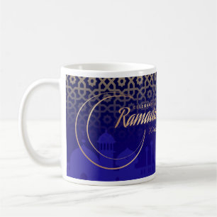 Taza De Café Celebrar Ramadan Kareem Crescent Oro Azul 