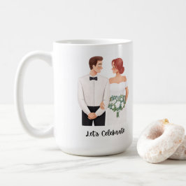 Taza De Café Celebremos Pareja de Novios Romántico Acuarela