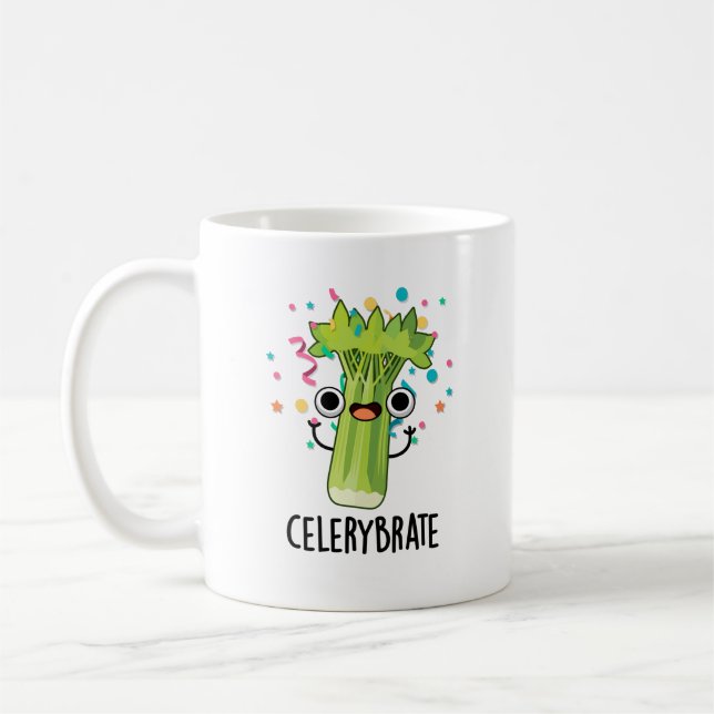 Taza De Café Celery-brate Funny Veggie Celery Pun (Izquierda)