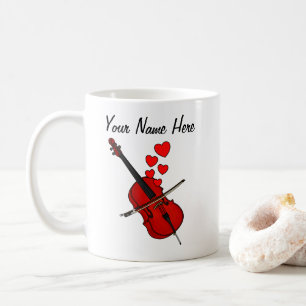 Taza De Café Cello Red Hearts Cellist Musician Personalizado