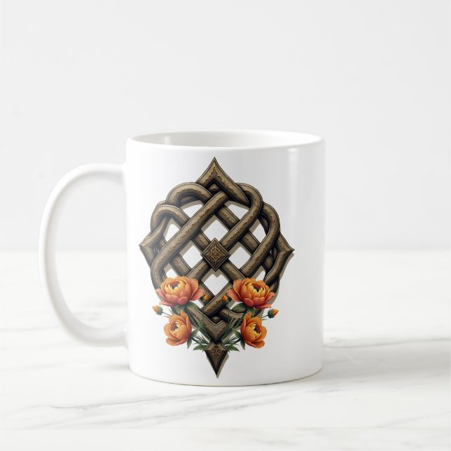 Taza De Café Celtic art and floral splendor in warm tones.  (Izquierda)