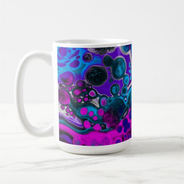Taza De Café Célula de mármol de arte fluido morado y azul mode (Izquierda)