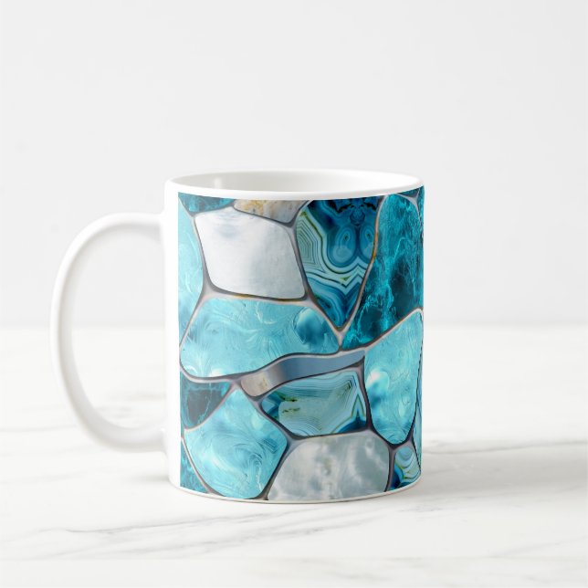 Taza De Café Células abstractas de piedras preciosas de agua az (Izquierda)