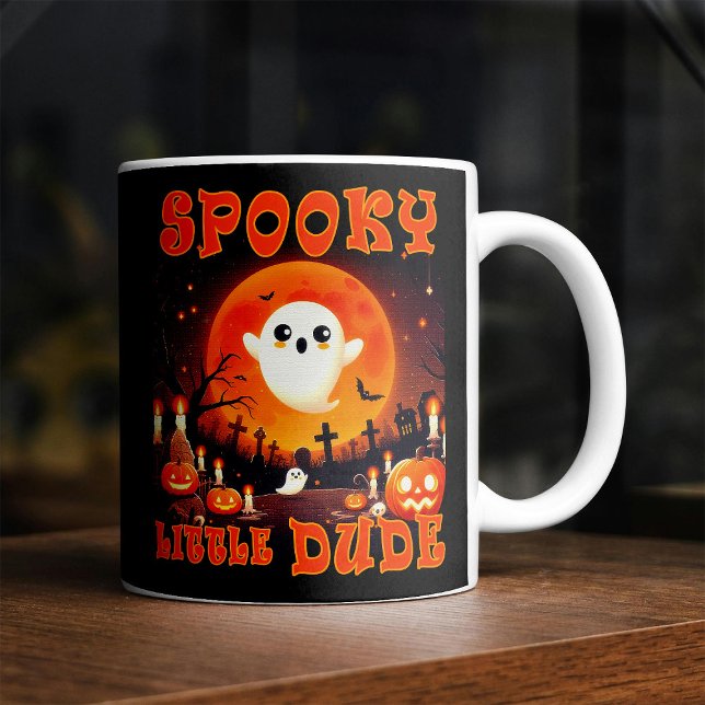 Taza De Café Cementerio de Halloween con lindo Fantasma y luna  (Subido por el creador)